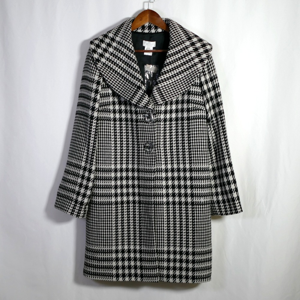 Vintage Austin Reed Womens Houndstooth Long Coat Size 8 Wool Blend Old Money